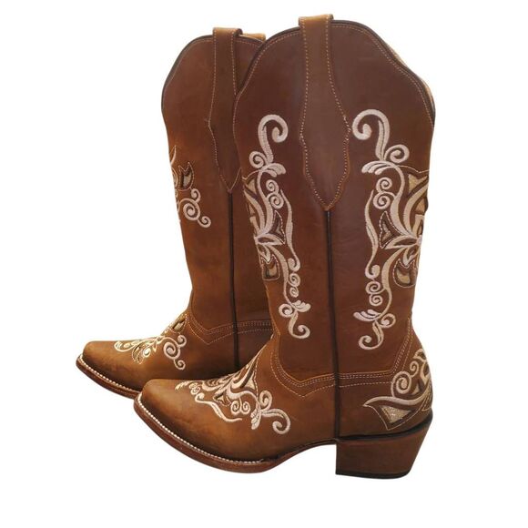 Herencia Crazy Lazer Floral Embroidered Rodeo Toe Boots Women's US 7 - Picture 3 of 9